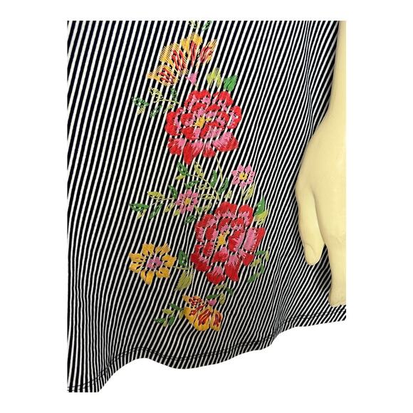 Derek Heart Women's Dress Small Blue White Stripe Floral Stretch Casual Keyhole - Picture 3 of 9